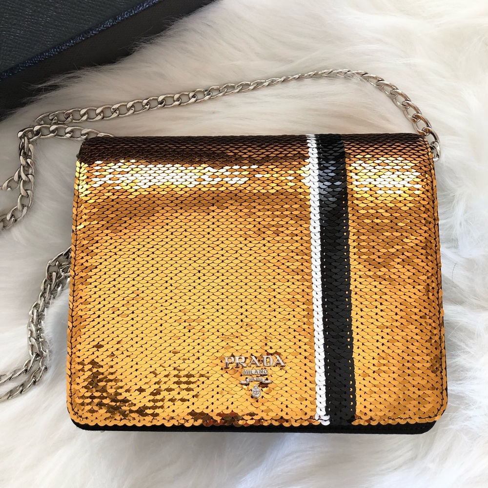 Prada Gold and Black Sequin Bag